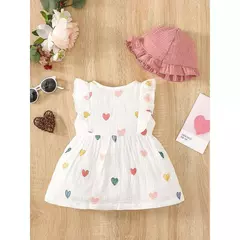 Vestido Sem Mangas do Recém-nascido com Chapéu, Conjunto de Roupas de Bebé Menina, Roupa Infantil Bonito, Love Print, Moda Verão, 0-9Months, 2Pcs - Wolf Magazine