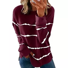 Túnica casual listrada de manga comprida com gola O para mulheres, camisa de algodão solta, tops e blusas, plus size, roupas femininas, primavera, 2023