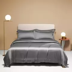 Liv-Esthete-Conjunto de cama cinza, capa de edredão, fronha, lençol, colcha, Double King Queen para dormir, 100% seda, Gift Set, verão - loja online
