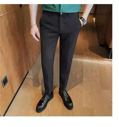 Calça de cintura elástica cor sólida para homens, calça casual slim fit, vestido de festa social, roupas de negócios de alta qualidade - Wolf Magazine