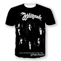 Heavy Metal Rock Whitesnake Band T-shirt para homens e mulheres, impressão 3D, moda hip hop, camiseta de manga curta, camiseta com o pescoço, roupas de verão