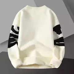 Carta de contraste impressão camisola pulôver tripulação pescoço sweter masculino coreano camisola designer moda malha pulôver camisola noel kazak - loja online