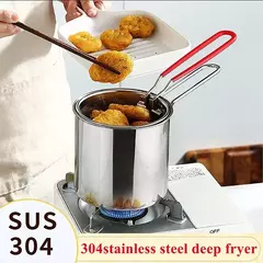 Conjunto de frigideira japonesa, Fritadeira com economia de óleo profunda, Cozinha de alta temperatura, Cesta de Frango Tempura, Cozinhando Ferramentas, Aço Inoxidável 304