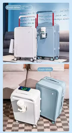 Imagem do Ampla Handle Mala de Viagem, Carry-On Bagagem Trolley Case, Cup Holder, USB De Carregamento, Cabin Rolling Bagagem, Novo Design, 20";;VERDADEIRO;;"20 ,Black