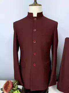 Conjunto de terno de túnica masculino single breasted stand colarinho, blazers, jaqueta, calças, boutique, moda casual, casaco, calças, 2 peças, 2023 - comprar online