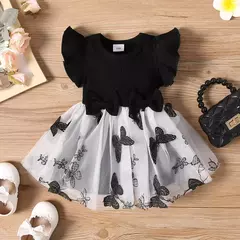 Vestido de Manga Voadora para Bebé Menina, Gola Redonda, Malha Costurada, Moda Casual, Verão, Novo, 0-3 Anos de Idade - comprar online
