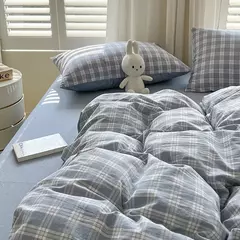 Conjunto de edredão reticulado com lençol e fronhas, roupa de cama quente, grade, completa, queen size, sem enchimento, novo, 2022, duplo - loja online