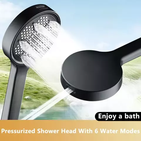 Cabeça de chuveiro ajustável, 6 modos, com grandes bicos de saída de água, alta pressão, spray de spa poderoso, acessórios de banheiro