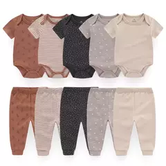 Conjuntos de roupas de algodão unissex para bebê recém-nascido, bodysuits e calças, desenhos animados, manga curta, bebê menino e menina, 6 unid, 9 unid, 10 unid - Wolf Magazine