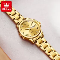 OLEVS-Relógio De Pulso Impermeável De Aço Inoxidável Feminino, Relógios Originais Para Senhoras, Relógio De Pulso De Quartzo De Luxo, Ouro - comprar online