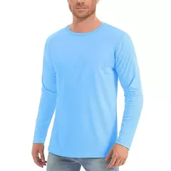 Camiseta com protetor solar UV masculina, manga comprida, gola redonda, caminhada ao ar livre, pesca, tops de secagem rápida, cor sólida, UPF50 + - loja online