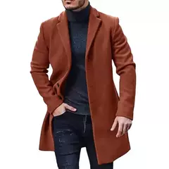 Jaqueta de lã de lapela de peito único masculina, monocromática, casual, casacos primavera e inverno, streetwear masculino