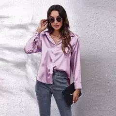 Blusa cetim manga comprida feminina, camisa de seda, tops soltos, streetwear elegante, roupas de primavera e outono na internet