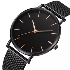 Relógio de pulso de malha de aço inoxidável feminino, feminino Fashion, Casual, Simples, Quartzo, Hora de Metal, Feminino, Preto - Wolf Magazine