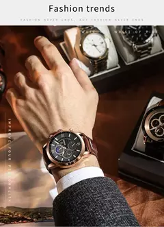 Imagem do LIGE-Relógio de quartzo de couro marrom de luxo masculino, relógio impermeável, relógios esportivos, marca superior, casual, novo, 2022