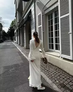 Elegante vestido de malha de manga comprida feminino, gola redonda, vestes finas brancas, vestidos de festa femininos, moda feminina, verão, outono, novo, 2022 - Wolf Magazine