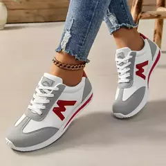 Tênis de cabeça redonda feminino, tênis leves, respirável, com renda cruzada, boca profunda, casual, versátil, designer