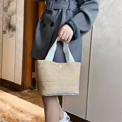 Fsafashion-bolsa de tecido palha para mulheres, bolsa casual para férias, bolsas com alça superior, bolsas de ombro retrô artesanais, moda feminina, 2024 - loja online