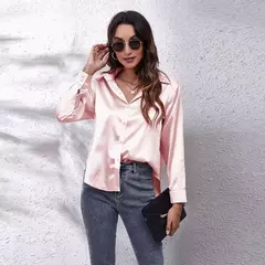 Blusa feminina de cetim manga longa, camisa cetim, tops de seda, vestuário europeu e americano, novo - Wolf Magazine