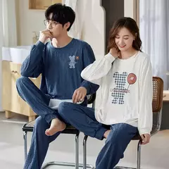 Imagem do Conjunto pijama coreano de algodão masculino e feminino, pijama casual loungewear, roupa de casa outono