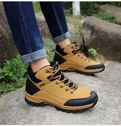 Imagem do Botas de neve de couro quente masculinas, tênis de caminhada ao ar livre, sapat