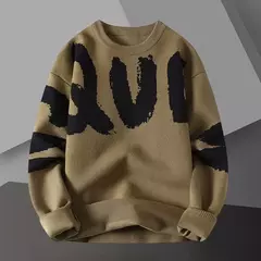 Carta de contraste impressão camisola pulôver tripulação pescoço sweter masculino coreano camisola designer moda malha pulôver camisola noel kazak - comprar online