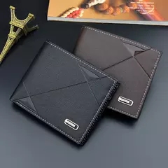 Carteira de couro sintético curta bifold masculina, titular do cartão de identificação de crédito bolsa billfold, Business Slim Clutch, monocromática