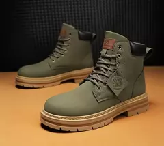 Bota de tornozelo com renda masculina, sapato de motocicleta, cano alto, verde, bota masculina de caminhada, moda inverno, novo, quente - comprar online