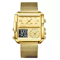LIGE-Relógio Dual Display para Mulher, Relógios Quadrados Criativos para Senhoras, Relógio Casual de Ouro, Marca de Luxo, 2022 - comprar online