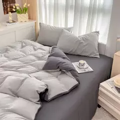 Imagem do Conjunto de cama de tecido com escova de cor sólida, 2 lados, 4 peças, capa de edredom, fronha, lençol, colcha, único, queen, king size