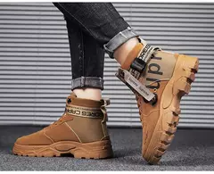 Botas masculinas 2024 novo outono dedo do pé redondo alta bunda plataforma de fundo grosso botas na moda grande 46 rendas até aumento de altura botas ao ar livre - loja online