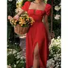 Vestido de renda feminino simples dividido, elegante manga folhada, vestido A, roupas femininas, pendulares, temperamento, nova moda