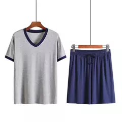 Pijama de manga curta modal masculino, conjunto de roupas íntimas soltas, shorts, roupas para casa, plus size, verão, 2 peças - Wolf Magazine