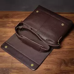 ROOG-Saco de estilingue de ombro em couro genuíno, pasta masculina, crossbody luxo vintage, couro casual, bolsa mensageiro para iPad, 12,9 polegadas - Wolf Magazine