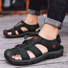 Sapatos masculinos casuais de couro genuíno, sandálias masculinas ao ar livre, sapatos romanos de praia, plus size 38-48, verão - Wolf Magazine