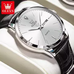 OLEVS-Relógio Quartz de Couro Masculino, Marca do Negócio, Tendência, Semana, Calendário, Luminoso, Impermeável, Moda, Original, Mostrador de 43mm - Wolf Magazine