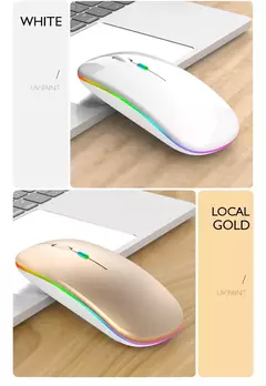 Mouse sem fio Bluetooth para Tablet e telefone, Ratos de retroiluminação RGB recarregáveis para iPad, PC, Laptop, 2.4GHz USB