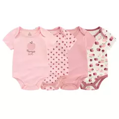 Kiddiezoom-bodysuit manga curta para menino e menina, 100% algodão, roupas recém-nascidas, desenhos animados, 4 peças, verão