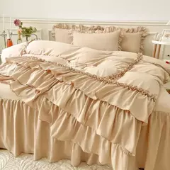 Microfibra cama Duvet Cover Set, Ruffle Duvet Cover, Rainha Gêmea, 100% Lavado, gasto Chic Farmhouse Pillow Shams, 3Pcs