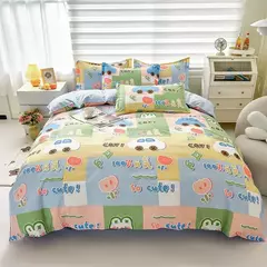 Egw-roupa de cama para menino e menina, jogo de cama com desenhos animados, cinza, leão, rosa, urso, fronha, impresso, casa, criança, 3pcs