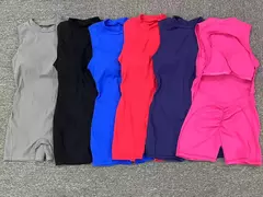 Sem mangas Yoga Vest Set para mulheres, colheita exercício, ginásio, treino, fitness, raspar shorts, macacão ativo, macacão esporte, almofada, 1 peça, 2024 na internet