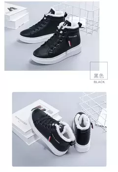 Botas de pelúcia quente PU para mulheres, sapatos de inverno, apartamentos, rendas, botas de neve curtas, senhoras, 2022