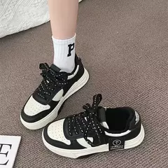 Tênis de fundo grosso feminino, tênis de tabuleiro, calçados esportivos, casual, combinando cores, cáqui, preto, branco, nova moda - loja online