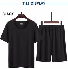 Verão pijamas masculinos terno fino gelo casa roupas traceless manga curta shorts em torno do pescoço casual roupas de verão na internet