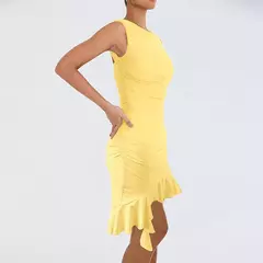 Elegante vestido de festa com borda de lótus, bodycon sem mangas, plissado, plissado, gola redonda, mini, verão, sexy, 2022 - comprar online