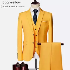 Terno de casamento fino com três peças para homens, conjuntos monocromáticos de negócios e escritório, blazer grande, calça e colete, moda luxo - Wolf Magazine