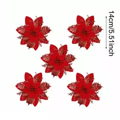 Flores artificiais de glitter para árvore de natal, ornamentos pendurados, flor falsa, lar, Natal, ano novo, presente, 2022, 2024 - loja online