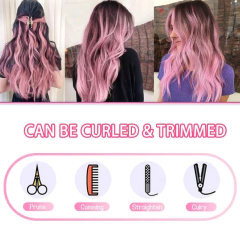 Imagem do 10 pçs extensões de cabelo rosa sintético 22 Polegada cabelo reto colorido clipe destaque festa para crianças e presente feminino
