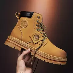 Botas casuais de cano alto masculinas, bota masculina de motocicleta, calçado de trabalho com renda, ruibarbo robusto, retrô, inverno - loja online