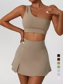 Imagem do Conjunto de saia de ioga para mulheres, treino de ginástica, sutiã de ombro feminino de cintura alta, sutiã de tênis feminino